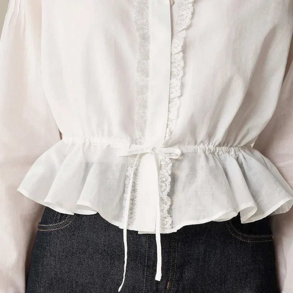 J. Crew Women's Lace-Trim Cinched-Waist Top in Cotton Voile Size Large NWT